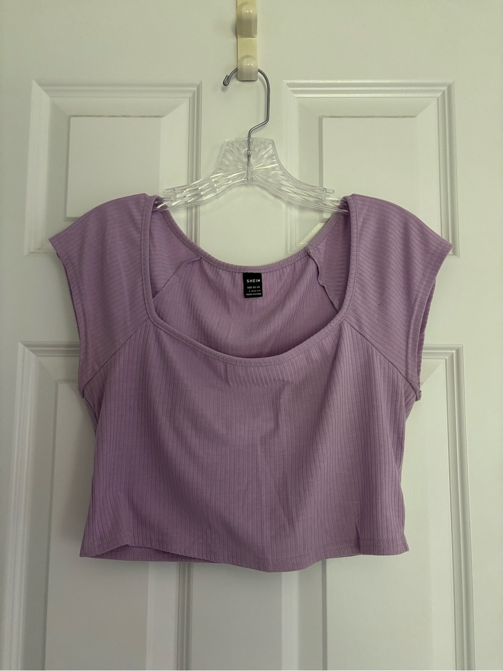 SHEIN Lilac Ribbed Scoop Neck Cropped Tee